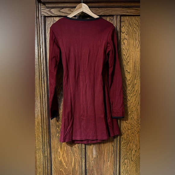 JOY ORGANIC deep red brown trim tunic wrap top dress. Long sleeve. NWT. Small. - Picture 4 of 4